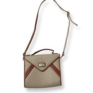 French Made Vintage Leather Purse with Top Handle and Long Strap